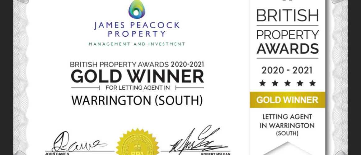 Gold winner certificate james peacock property